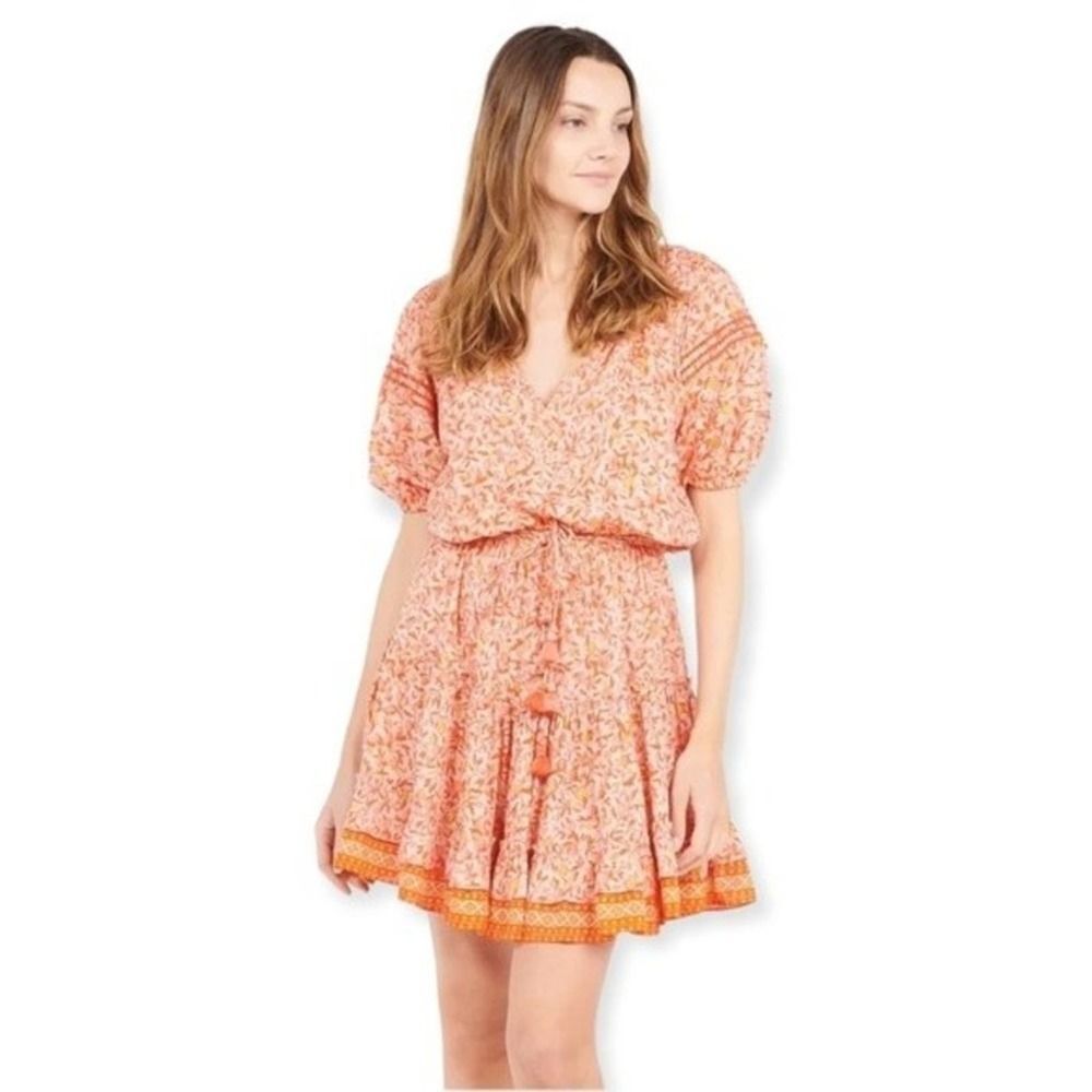 NEW NWT Poupette St Barth Bona Lemon-Print Mini Dress, Orange/Yellow, Size XS